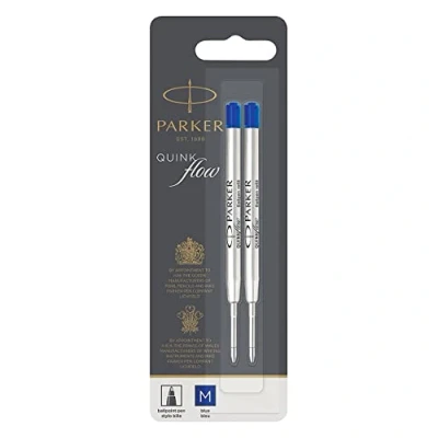 Image of Parker Ballpoint Pen Refills Medium Point Blue QUINKflow Ink 2 Count