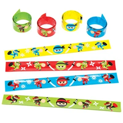 Image of Baker Ross AC868 Ninja Slap Bracelets (Pack of 4) Snap On for Kids Party Bag Filler