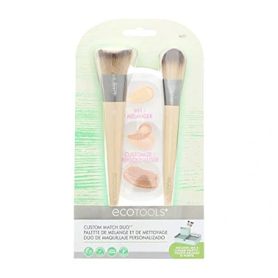 Image of EcoTools Custom Match Duo Makeup Brushes and Mixing Palette with Lid, 3 Count (Pack of 1)