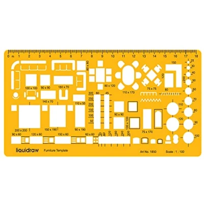 Image of Liquidraw 1:100 Scale Architectural Ruler Drawing Template Stencil Architect Technical Drafting Supplies, Architecture Furniture Design Symbols for House Interior Floor Plan