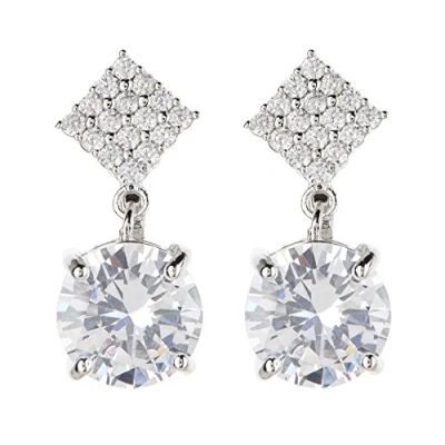 Image of Clip On Earrings Silver Plated Drop With A Clear Stone And Crystals Cleo