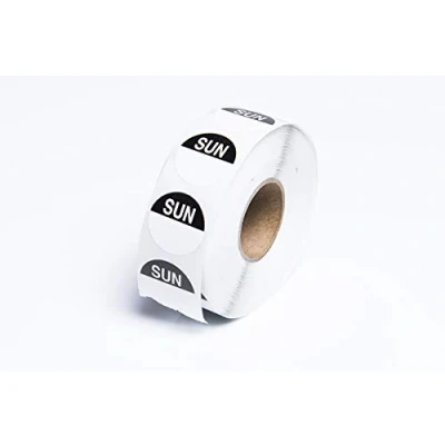 Image of We Can Source It Ltd Black Day Dots Food Labels Sunday 20mm Hygiene for Commercial Kitchens, Restaurants Roll of 1000 Stickers Per Pack