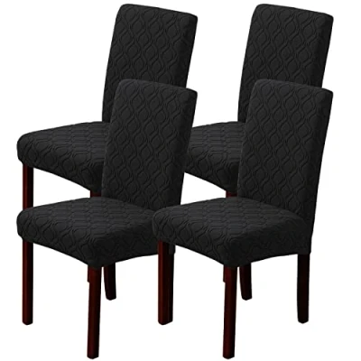 Image of LANSHENG Dining Chair Covers, Stretch Covers for Chairs 4, Removable Washable Seat Slipcovers Room, Kitchen(Set of Black)