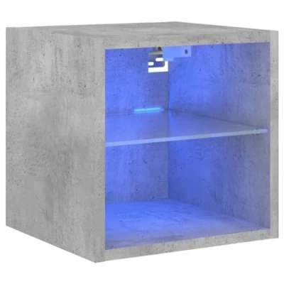 Image of vidaXL Wall Mounted TV Cabinet RGB LED Lights Concrete Grey Engineered Wood Versatile Book, DVD Storage Modern Floating Unit 30x28.5x30 cm