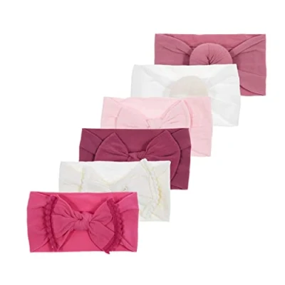 Image of Nishin 6pcs Baby Girls Elastic Nylon Headbands Newborn Knotted Ball Turban Headwrap Hair Bows for Infant Toddler (Hot pink)