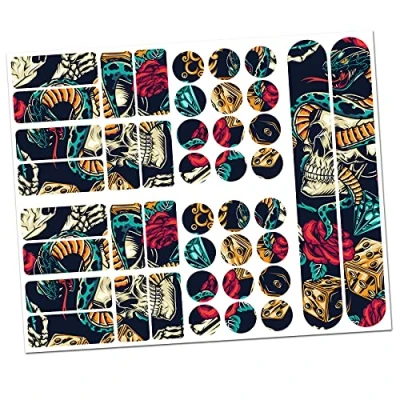 Image of Finest Folia 34 Piece Bicycle Frame Protective Film Sticker Protection MTB BMX Chain Paint (23 Skulls and Snakes)