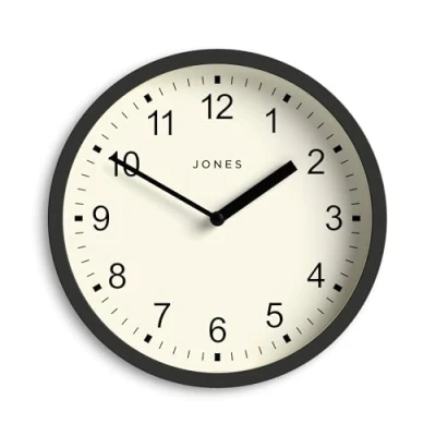 Image of Jones Clocks® The Spin Small clock Round Wall Kitchen Living Room Office Decorative Home Accessories Modern 20cm (Dark Grey)