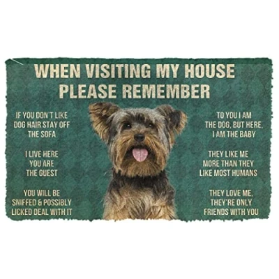 Image of Agriism Door Mat Indoor Entrance Please Remember Yorkshire Terrier Dog&#039;s House Rules Doormat Personalized Gifts Home Decor Housewarming 24x16 Inch