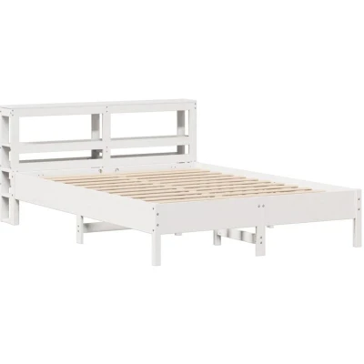 Image of vidaXL Double Bed Frame Solid Pine Wood, White, 135x190 cm Mattress Size, Ample Storage with Drawers and Shelves