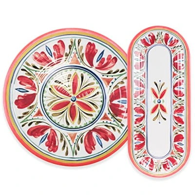 Image of Purely Home Mediterranean Outdoor/Camping/Picnic Melamine/Plastic 2 Piece Nibbles Serving Tray Set