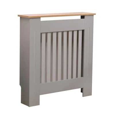 Image of Oypla Small Grey Wooden Slatted Grill Radiator Cover MDF Cabinet