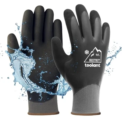 Image of Waterproof Winter Gloves, Thermal Work Gloves for Cold Weather, Touchscreen, Super Grip, Gardening, Fishing, Car Washing, Freezer Grey, Large