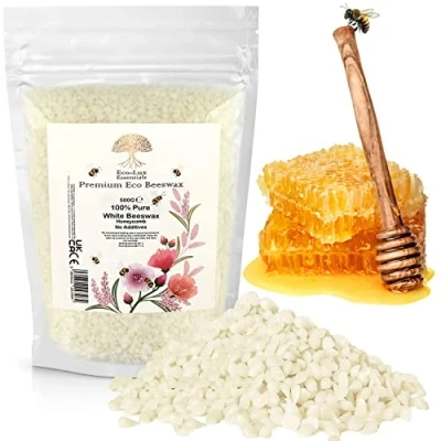 Image of Eco Lux UK 500g Premium Bees Wax White Pellets for Candle Making, Natural Organic Beeswax Cosmetic Grade Skin, Body, Lip Balm and Soap Making Supplies No additives Harmless Pure (500g)