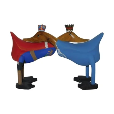 Image of Brave Wings Hand Carved Wooden Bamboo Duck King and Queen 30cm Long Ornament Sculpture Figurine Statue Unique Table Decoration Home Decor 5196