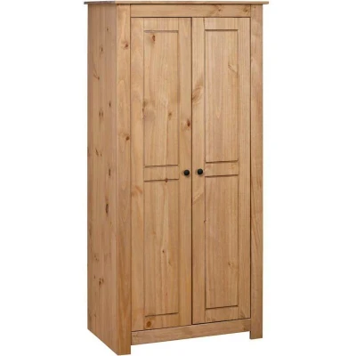 Image of vidaXL Solid Pine Wood Wardrobe Panama Range Spacious Cloth Cabinet with Hanging Rod 80x50x171.5 cm Natural Color, Farmhouse Style, Bedroom Closet Door