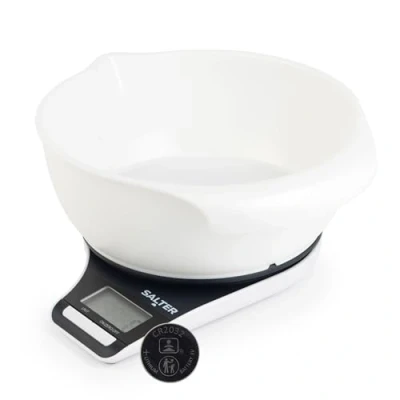Image of Salter Digital Measuring Jug Kitchen Scale Electronic Food With 1.25L Bowl, Add &amp; Weigh Wet Dry Ingredients, Easy Pour Spout, 5kg/11lbs Capacity, Read LCD Display, Includes Battery