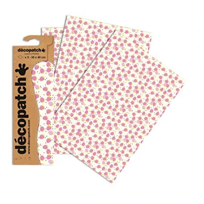 Image of Décopatch Ref C744O White &amp; Purple Berry Pattern Paper Pack Each Sheet 30 x 40cm, of 3 Sheets Best Used With Décopach Glue Varnish,