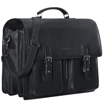 Image of STILORD &#039;Anton&#039; Genuine Leather Briefcase XL 15.6&#039; Laptop Compartment Attachable Enhanced Version, Colour:black