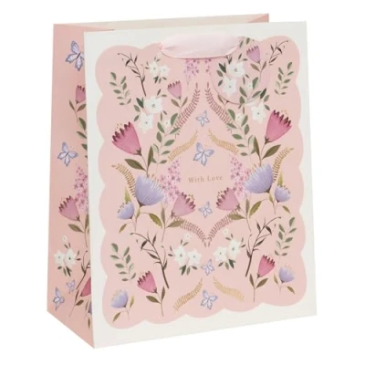 Image of Glick Luxury Gift Bag, Petals &amp; Posies Pink Suitable for Mother&#039;s Day and Mums Birthday, With Love Design, 26w x 31.5h 13.5d cms, Purple