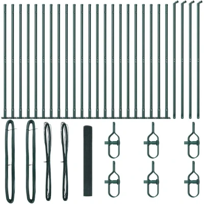 Image of vidaXL Welded Wire Fence with 13 Flanged Posts Green 1.2x50 m Steel