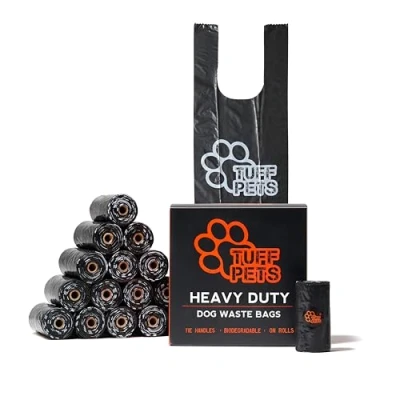 Image of Tuff Pets 50% Stronger Dog Poo Bags Biodegradable Eco with Tie Handles on a Roll Cornstarch 16 Dispenser Refill Rolls Thick Doggy Poop Bags…