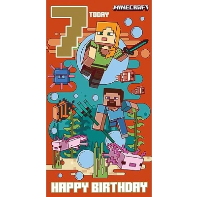 Image of Minecraft Age 7 Birthday Card, 7th Card for Seventh Birthday, Climate Pledge Friendly Recyclable Officially Licensed Card,210 x 290 mm