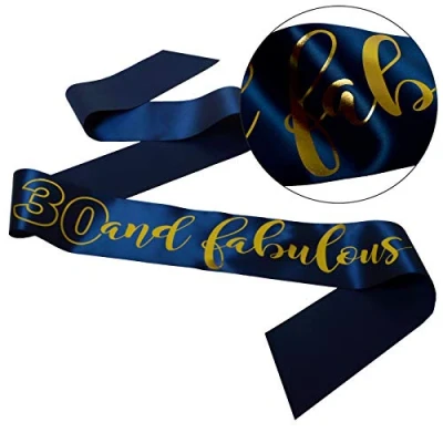 Image of All Tied Up UK Ltd 30th Birthday Sash 30 and Fabulous Thirtieth Gift Luxurious (Navy Blue)