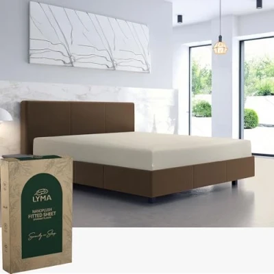 Image of LYMA Bedding Fitted Sheet Double, Deep Pocket 35CM, OEKO TEX Certified, Ultra Soft Nanoplush Double Brushed Quick Dry Fabric, Shrink Wrinkle &amp; Fade Resistant, Easy Care Elastic Bottom (Beige)