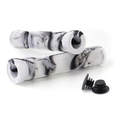 Image of Scooter Grips Bike Handlebar with Bung Ends, Soft Rubber Flangeless Mountain Handles For Stunt Scooters, MTB, BMX Urban Bike, Tricycle, Wheel Chair Black White