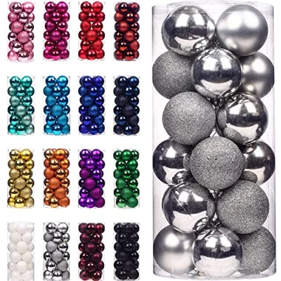 Image of SWISSPACK Christmas Baubles Tree Decoration Ornaments 24pcs Shatterproof Balls for Xmas Hanging Decorations Festival Holiday Decor GOOD SIZE 6CM (SILVER)
