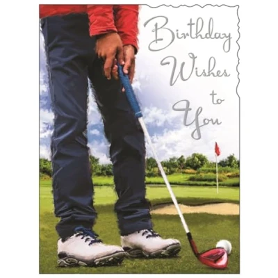 Image of Male Birthday Card General for Men/Boys Sporty Golf Design Special Finishes and Illustrated Insert Leaf Made in the UK