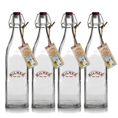 Image of Kilner Clip Top Square Bottle 1 Litre, Metal, 7cmx7cmx31cm