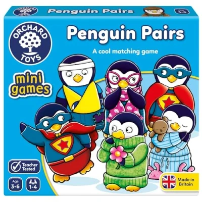 Image of Orchard Toys Penguin Pairs Mini Game, Small and Compact, Travel Holiday Matching Educational Game for Children Age 3 6, Ideal Stocking Filler