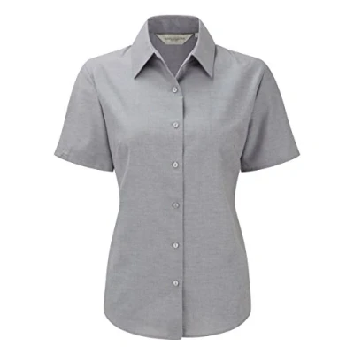 Image of Russell Collection Ladies Short Sleeve Easy Care Oxford Shirt Silver XXL/18