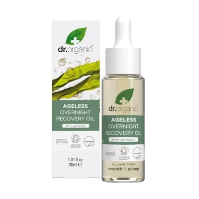 Image of Dr Organic Ageless Overnight Recovery Oil with Seaweed, Moisturising, Fine Lines, Wrinkles, Natural, Vegan, Cruelty Free, Paraben &amp; SLS Recycled&amp; Recyclable, Certified Organic, 30ml