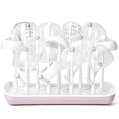 Image of Termichy Baby Bottle Drying Rack, Rack with Large Capacity for Bottles, Dry Removable Water Tray (Pink)
