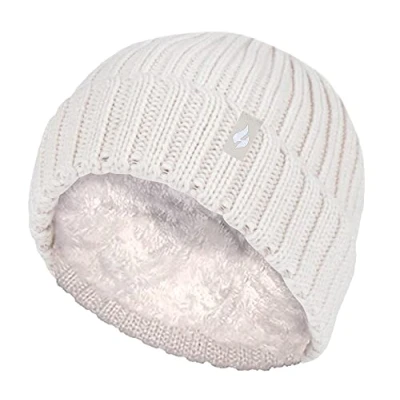 Image of HEAT HOLDERS Girls Thick Chunky Ribbed Beanie Hat for Winter (7 10 Years, Buttercream)
