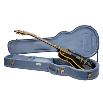 Image of Crossrock Relief Series Wooden Case for Les Paul Electric Guitars, with Highly Textured Surface, Mink Imitation Fleece, Stainless Steel Latches, Smoke Blue (CRW630LSB)