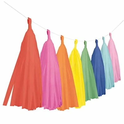 Image of Amscan 9912367 Hooray! Birthday Party Rainbow Tassel Paper Garland Decoration 6m