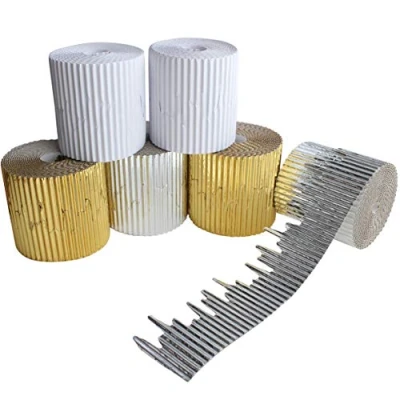 Image of Bright Ideas PK06 Festive Icicle Corrugated Border Rolls for School Displays Arts and Crafts, 3 Assorted Colours, 10cm x 3.75m Metallic Silver, Gold, White.BI7884.