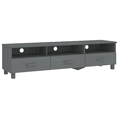 Image of vidaXL TV Cabinet HAMAR Dark Grey Solid Pinewood and MDF Unit with Multiple Compartments Drawers Dimensions 158x40x40 cm Living Room Bedroom Furniture