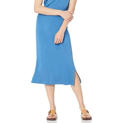 Image of Amazon Essentials Women&#039;s Pull on Knit Midi Skirt (Available in Plus Sizes), Blue, L
