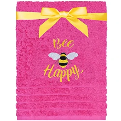 Image of TeddyT&#039;s Bee Happy Pink Embroidered Bumble Towel (Fuchsia Pink) (Hand Towel)