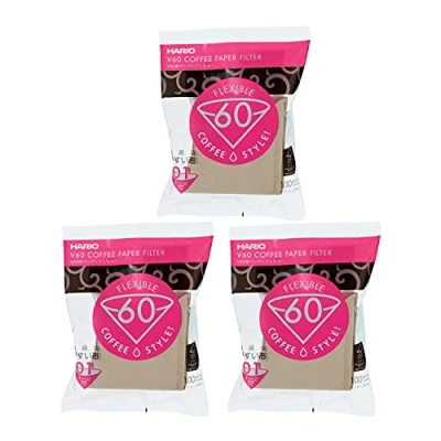Image of Hario V60 Size 01 Paper Coffee Filters (Brown, 300 Pack) Bundle (3
