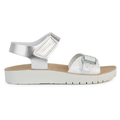 Image of Geox Girls J Costarei Gi Sandal, Silver White, 3 UK
