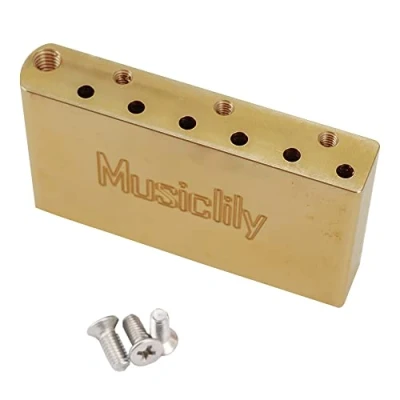 Image of Musiclily Ultra 52.5mm(2 1/16 inch) String Spacing Full Solid Brass Tremolo Block for China and Indonesia made Squier Standard Series Electric Guitar Bridge, 40mm Tall