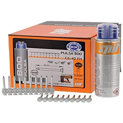 Image of Pulsa 800 Pin Pack C6 40mm Flush Head Concrete Pin. Box Qty 500 &amp; 1 Fuel Cell