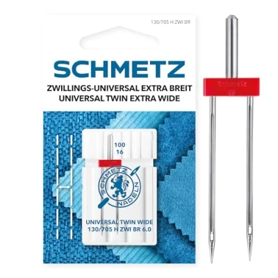 Image of SCHMETZ Sewing Machine Needle 1 Universal Twin 6.0/100 130/705 H Two NE 6.0 for Decorative Seams and Pintucks Can be Used on All Household Machines with Zigzag Function