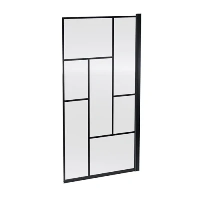 Image of Black Square Framed 6mm Toughened Safety Glass Reversible Shower Bath
