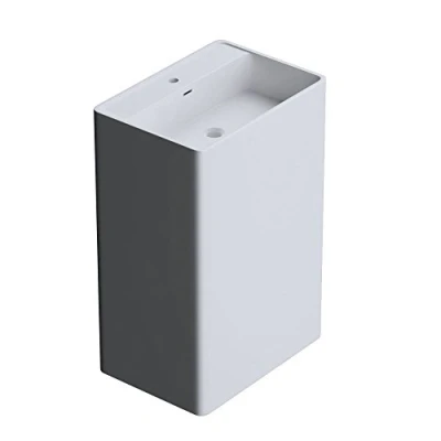 Image of Durovin Bathrooms Luxurious Cast Stone Pedestal Basin Rectangular Freestanding Sink with Overflow Slot &amp; Single Tap Hole Includes Push Pop Up Round Waste Plug PU04 + Square Bottle Trap S06